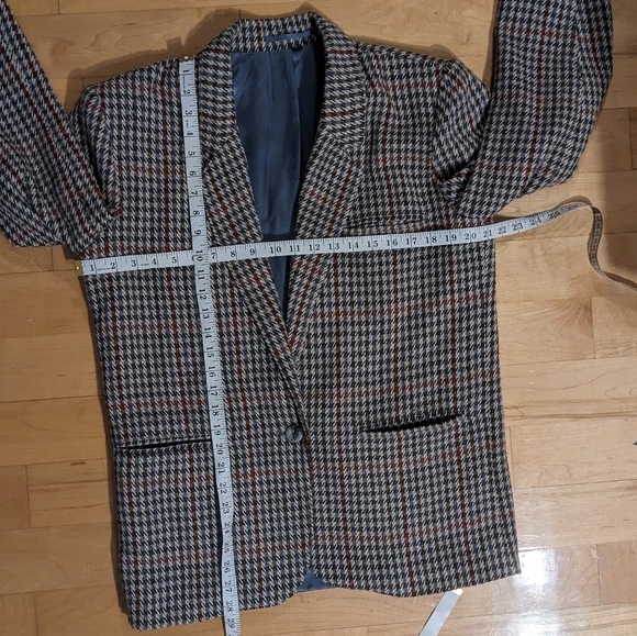 Vintage Harrinbone Houndstooth brown blazer jacket large @A9 - Picture 4 of 12